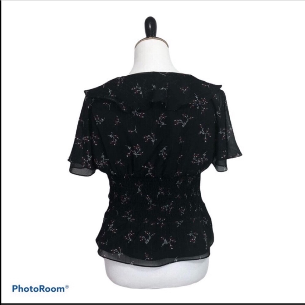 Jack by BB Dakota short flutter sleeve V neck sheer overlay pull on blouse - Picture 2 of 13
